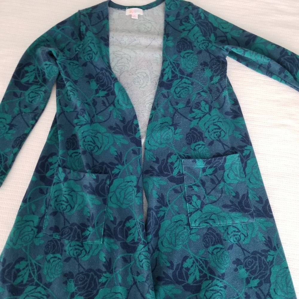Lularoe Sarah Blue Roses Sweater Cardigan S